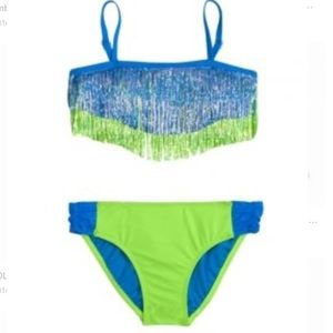 Lime Green and Blue Fringe Bikini
